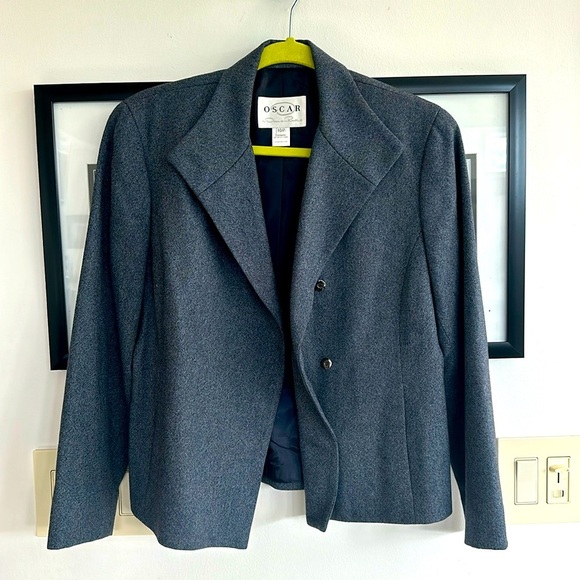 Oscar De La Renta blue waist length jacket blazer size 10 petite - Picture 1 of 5